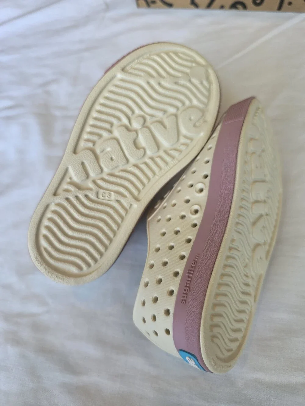 Native Kids Slip-On Water Shoes in Cream with Pink Accents